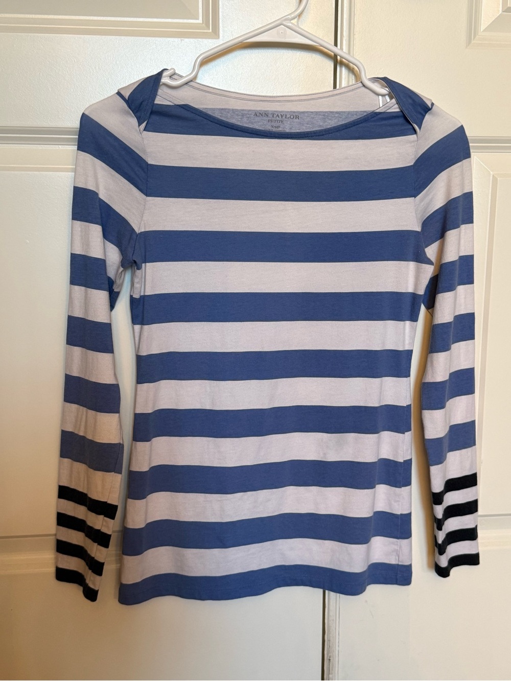 Ann Taylor Blue and White Striped Long-Sleeve Top